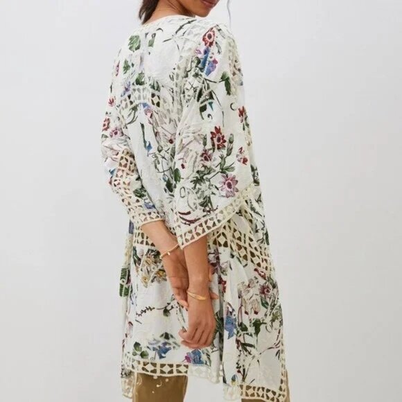 Anthropologie Womens One Size Clea Crochet Floral Embroidered Kimono Jacket - Picture 5 of 14
